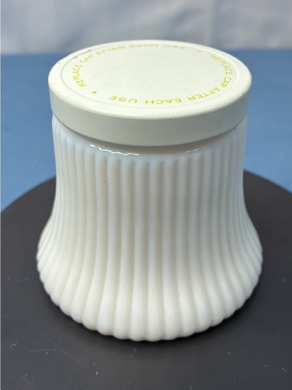 Avon White Ribbed Glass Candle Jar with Cream Lid
